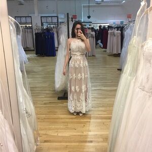 Elegant Lace Gown with Sheer Overlay